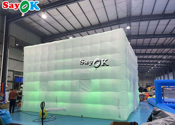 في الهواء الطلق PVC المغلفة العملاق LED مكعب نفخ الهواء خيمة مع منفاخ مخصص الحجم