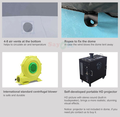 قبة القبة السماوية القابلة للنفخ والمضادة للحريق بنسبة 100% مع تصميم ثلاثي الأبعاد مجاني وطباعة مخصصة