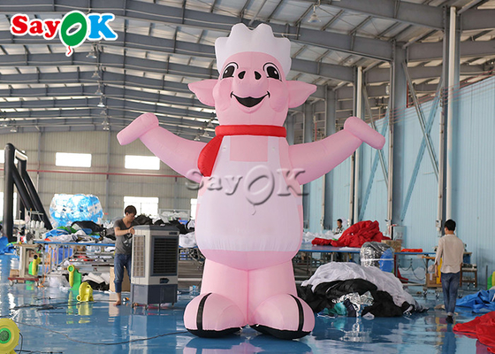 البالونات الإعلانية القابلة للنفخ 4m 13ft الماسكوت الوردي تنفخ شخصيات الرسوم المتحركة الخنزير طباخ نموذج لفتح المطعم