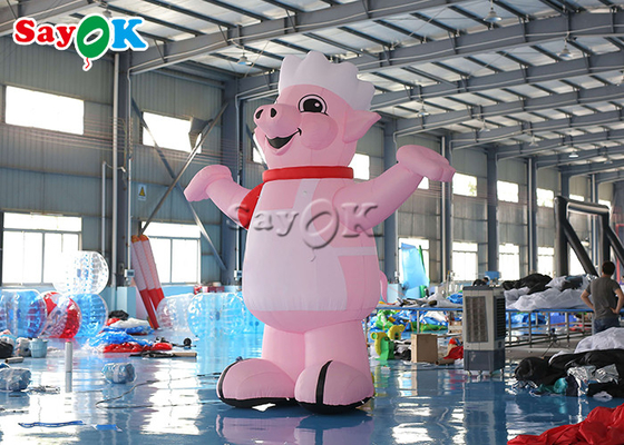 البالونات الإعلانية القابلة للنفخ 4m 13ft الماسكوت الوردي تنفخ شخصيات الرسوم المتحركة الخنزير طباخ نموذج لفتح المطعم