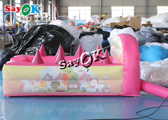 حوض سباحة قابل للنفخ على شكل كرة في الفناء الخلفي بتصميم وحيد القرن مع لعبة Jugglers الهوائية 2.4 متر و 7 أقدام باللون الوردي