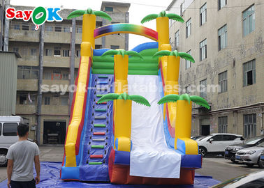 المنزلق التجاري القابل للنفخ 8 * 4 * 7m PVC شجرة جوز الهند المنزلق القابل للنفخ المنزلق مع اثنين من المزلق الهوائي للأطفال