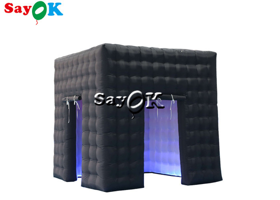 خيمة حزب قابل للنفخ 3mH 9.84FT أسود قابل للنفخ مكعب مزدوج باب صور بوث مع LED
