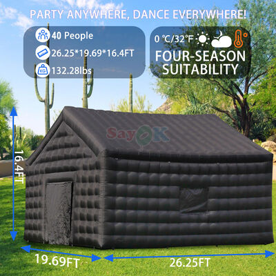 خيمة ديسكو قابلة للنفخ باللون الأسود مقاس 8x6x5 متر، خيمة نادي ليلي محمولة مقاومة للماء ومقاومة للأشعة فوق البنفسجية للمناسبات الخارجية